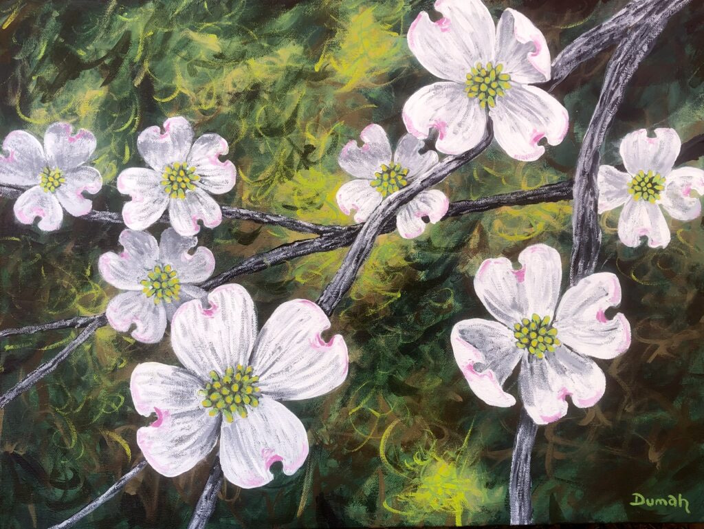 Title: “Southern Dogwood”
Medium: Acrylic on canvas
Size: 30 x 24 inches