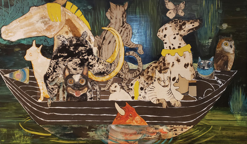 Title: “Boating Party”
Medium: Mixed media
Size: 36 x 60 inches