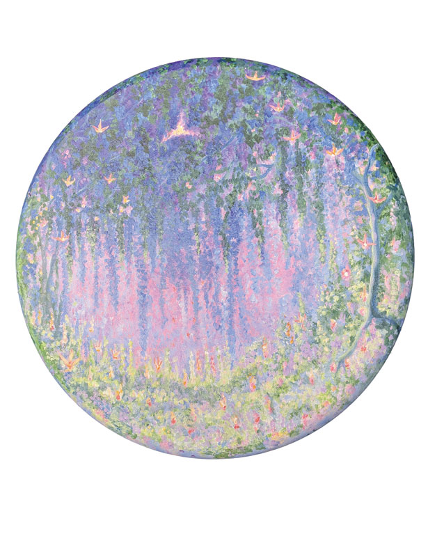 a painting of a tree and flowers