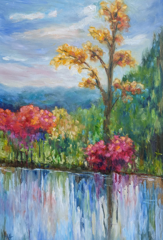 Title: “Banks of Monet's Pond”
Medium: Oil
Size: 24 x 36 inches