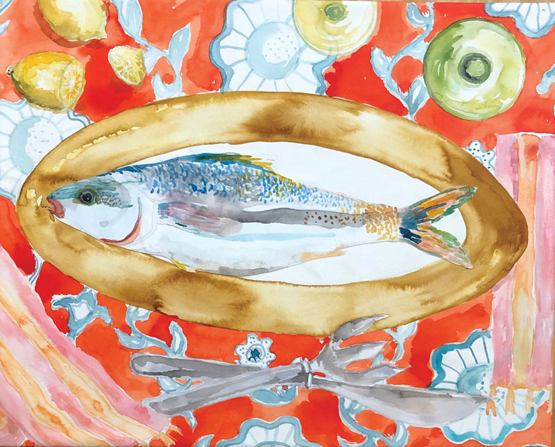 Title: “Fish Platter”
Medium: Mixed media
Size: 16 x 20 inches