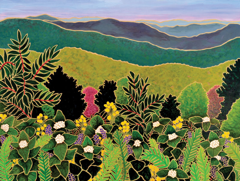 Title: “Blooms on the Blue Ridge”
Medium: Acrylic on wood panel
Size: 30 x 40 inches