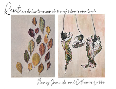 a collage of paintings of leaves
