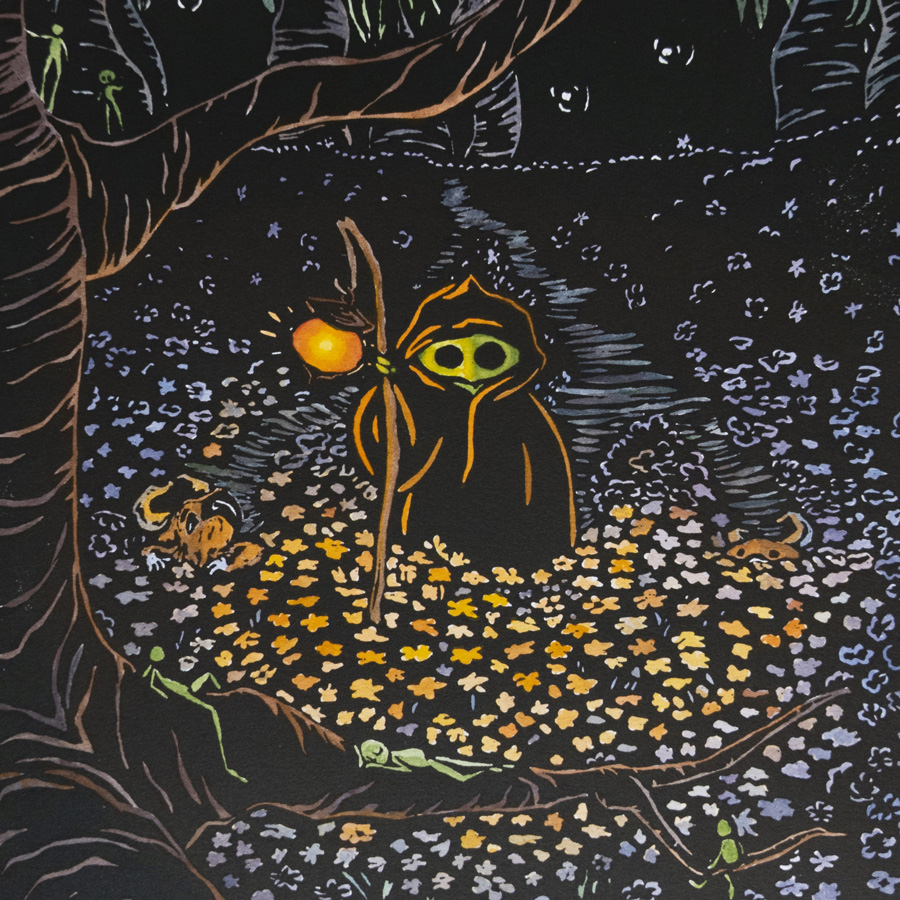 a drawing of a person in a forest