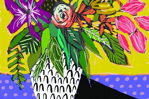 a painting of flowers in a vase