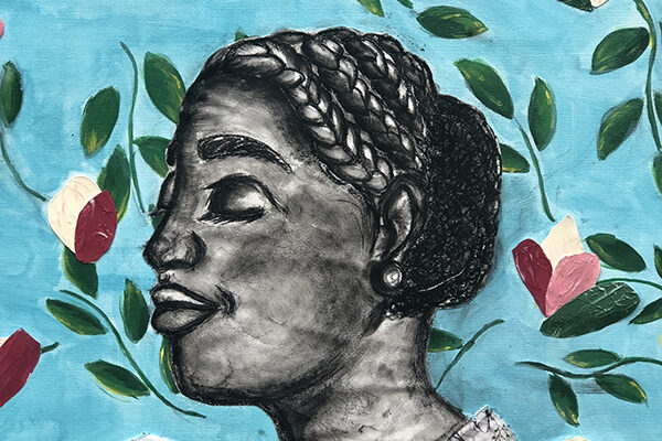 a drawing of a woman with her eyes closed