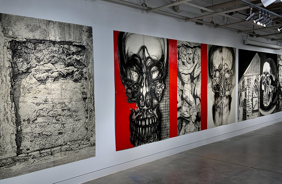 a group of art on a wall