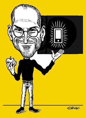 cartoon a cartoon of a man holding an apple