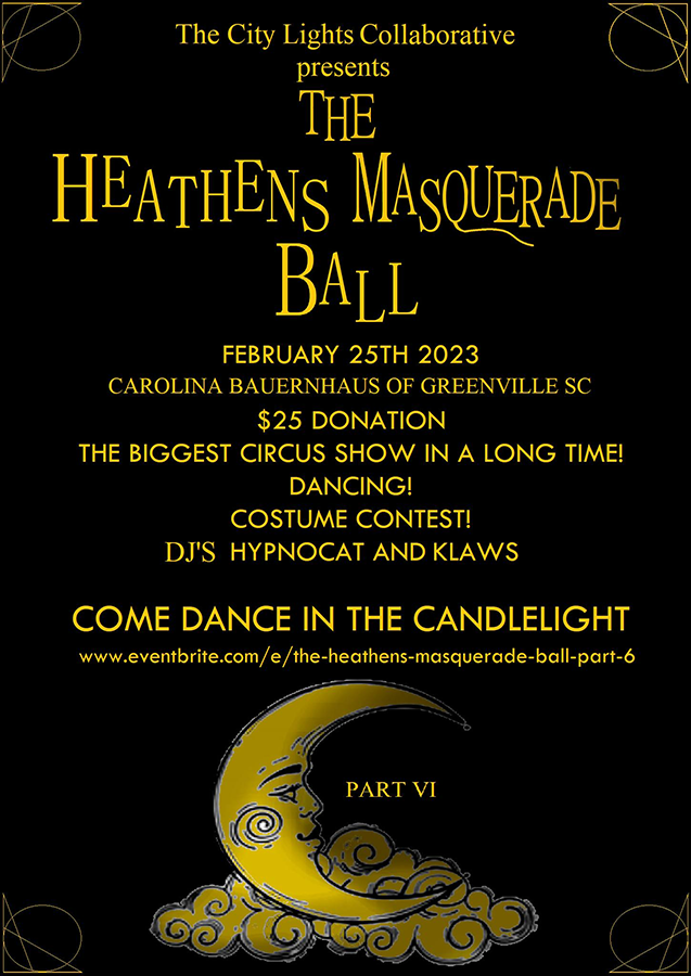 a black and gold poster with a moon and text