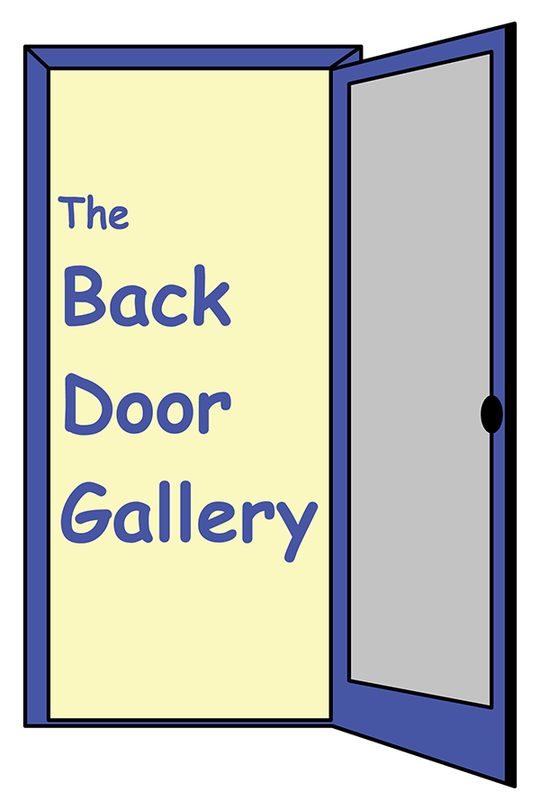 a yellow door with blue text