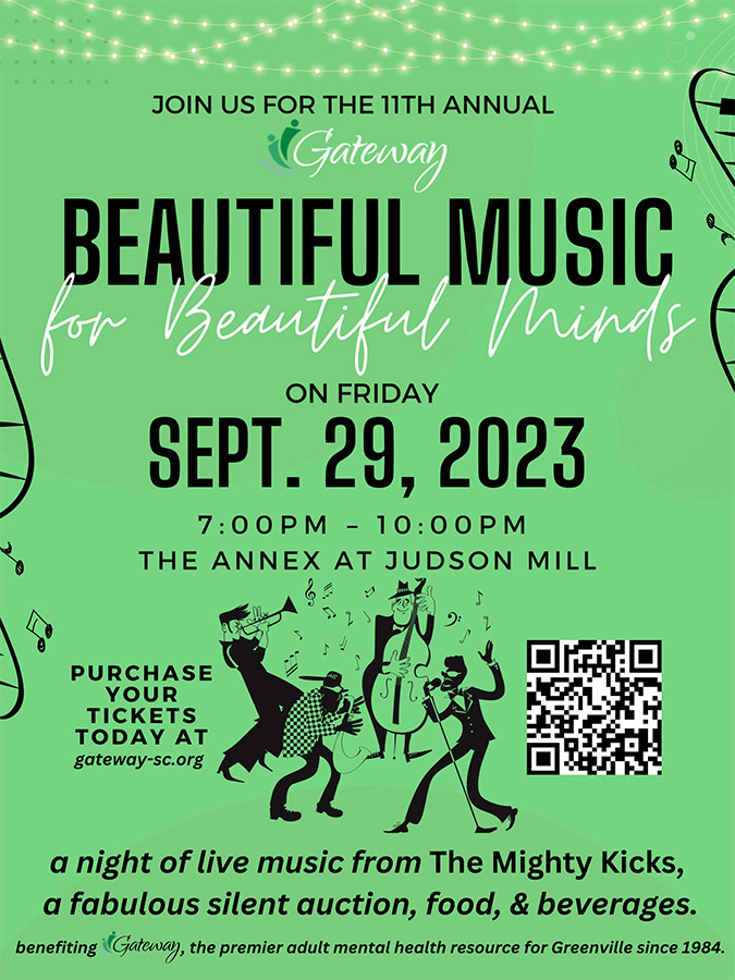 a green poster with a band playing instruments