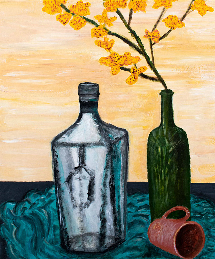 a painting of a vase and a flower