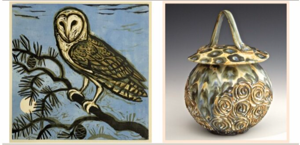 a collage of art and a vase