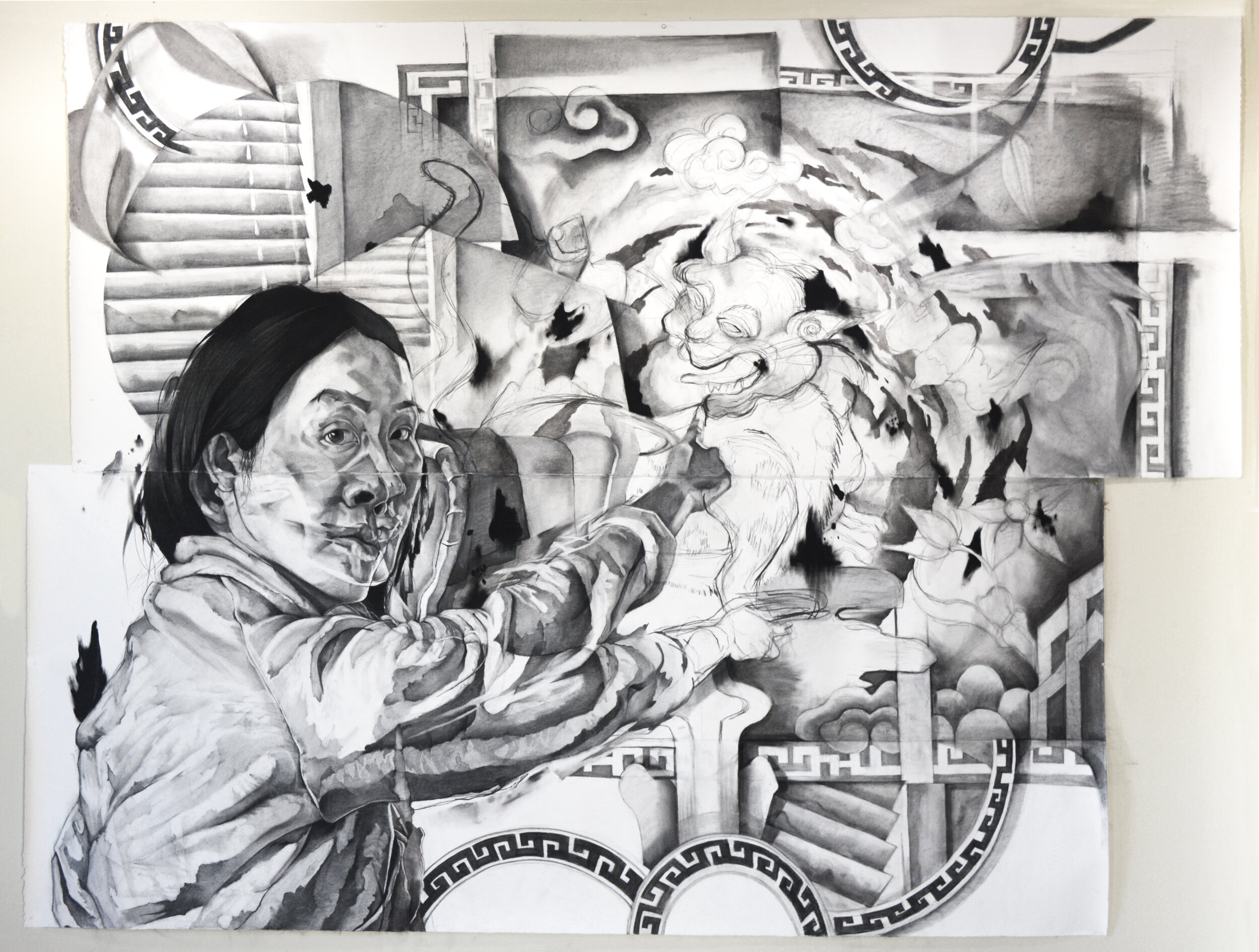 a drawing of a person painting