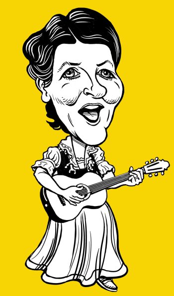 a cartoon of a woman playing a guitar