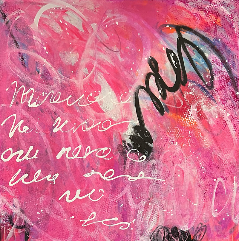 a pink and black art