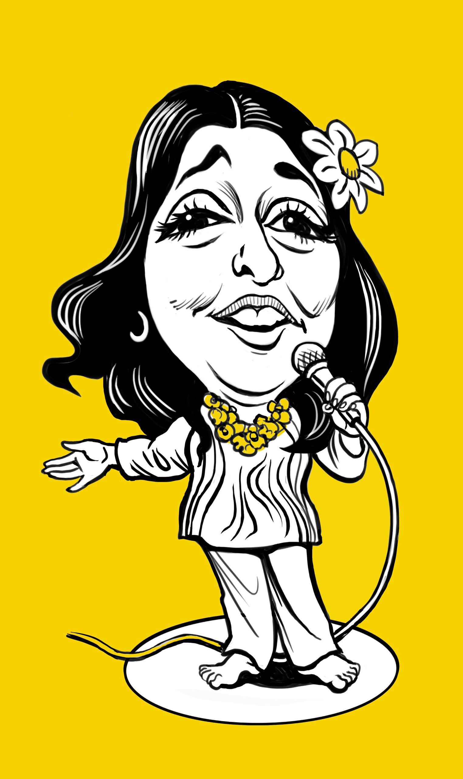 a cartoon of a woman singing into a microphone