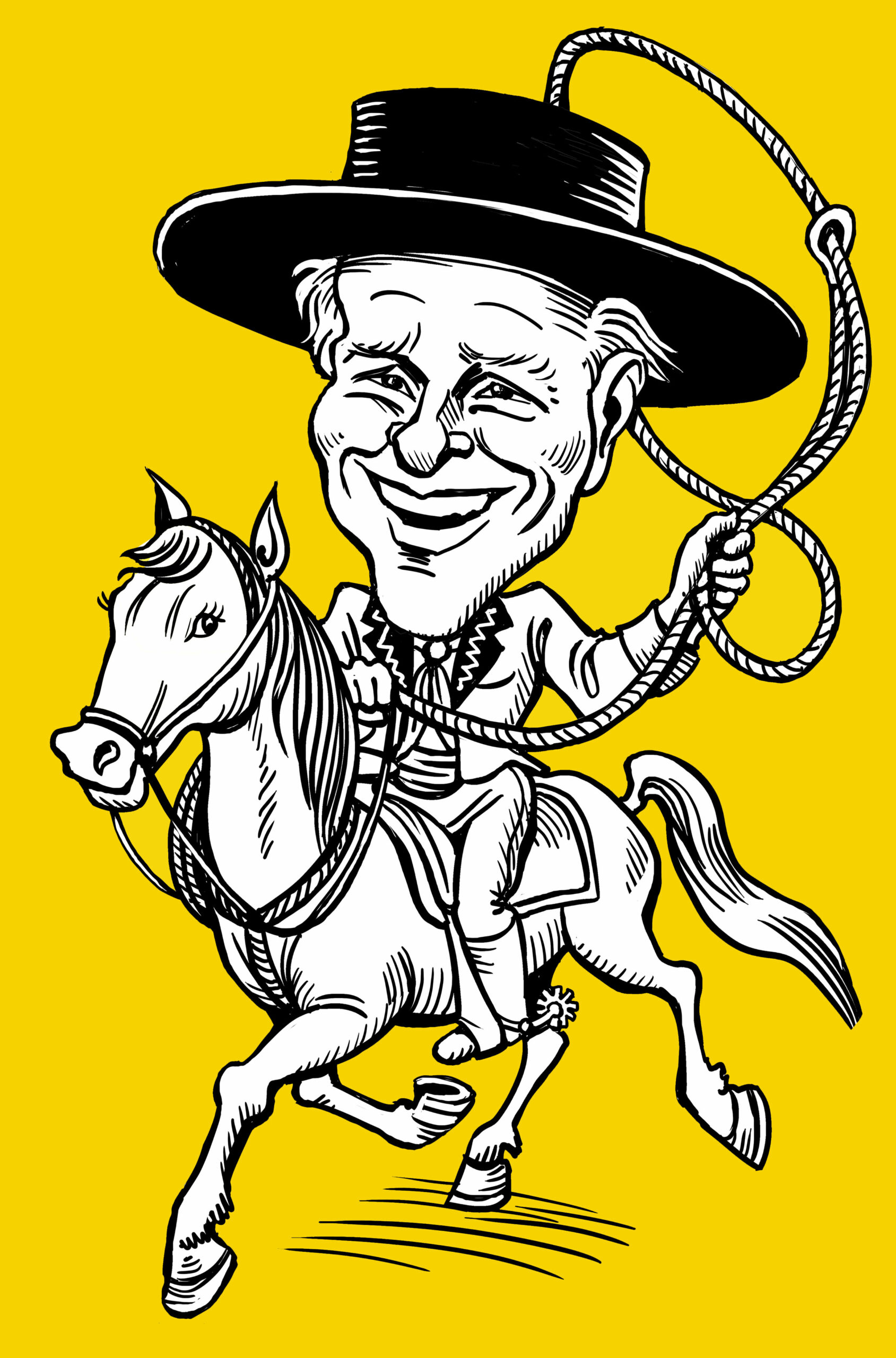 a cartoon of a man riding a horse