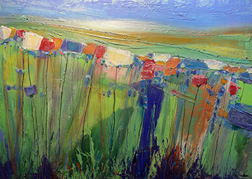 a painting of a field of flowers