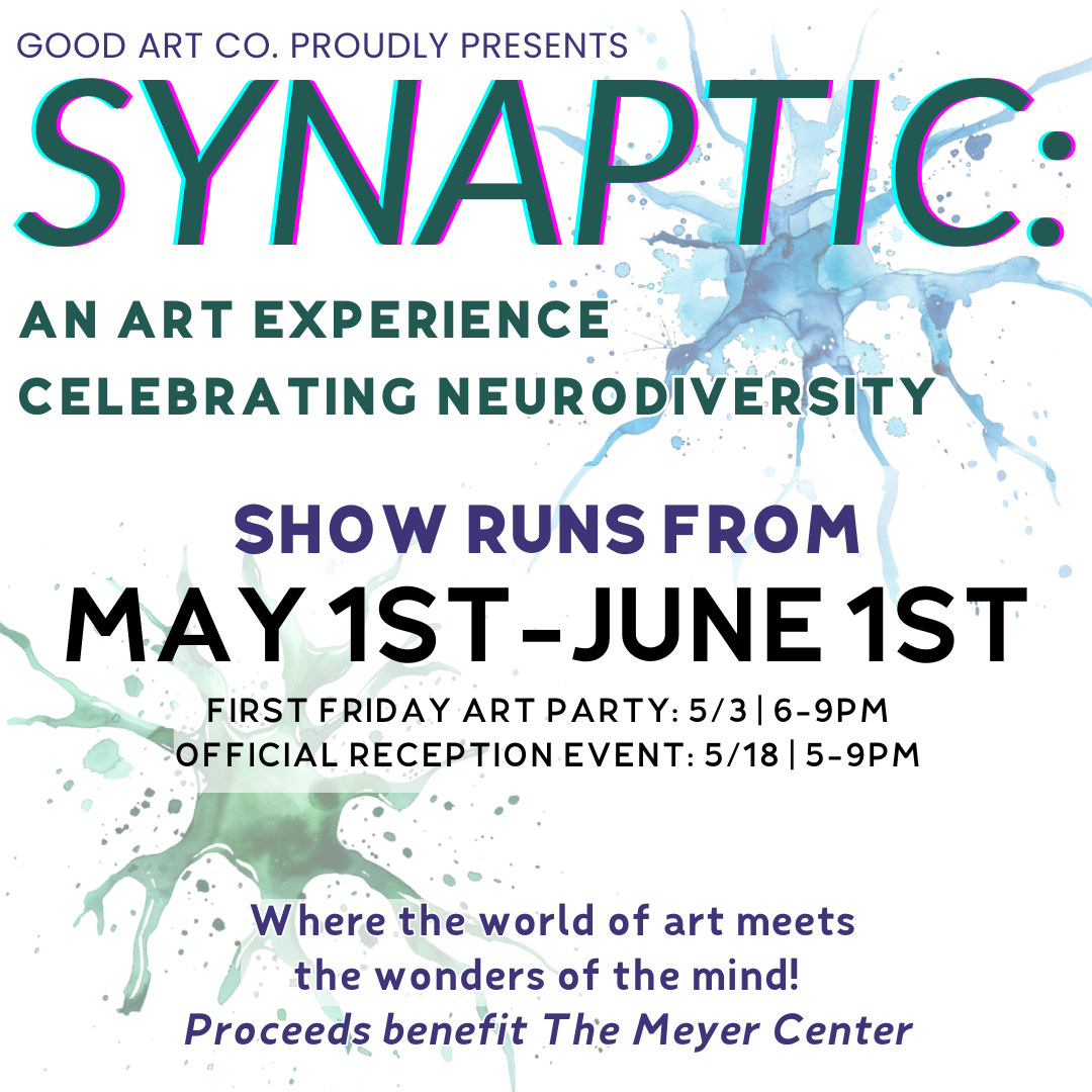 a white poster with green and blue paint splashes