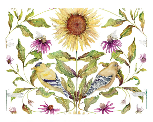 a painting of birds and flowers