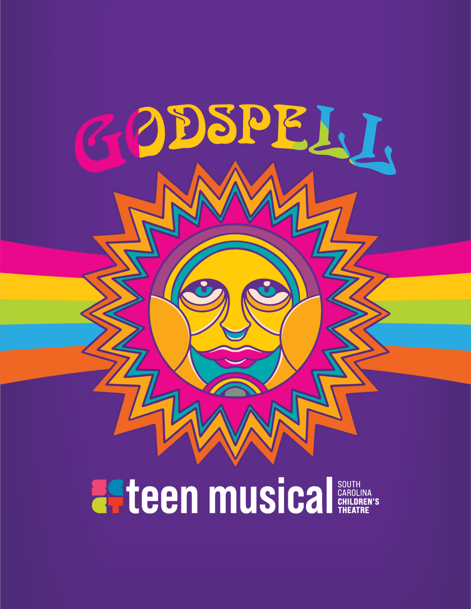 a colorful logo with a sun and rainbow stripes