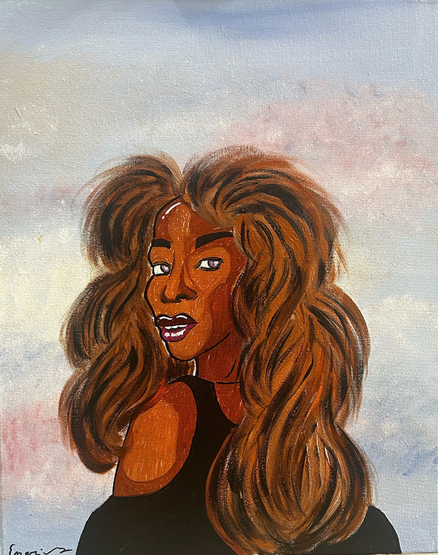 a painting of a woman with long hair