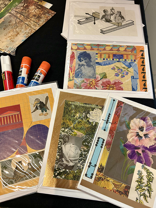 a group of cards with pictures and glue