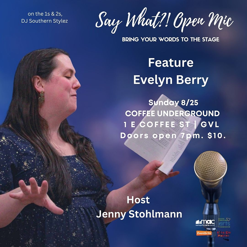 Poster for Say What! Open Mic with Jenny Stohlmann