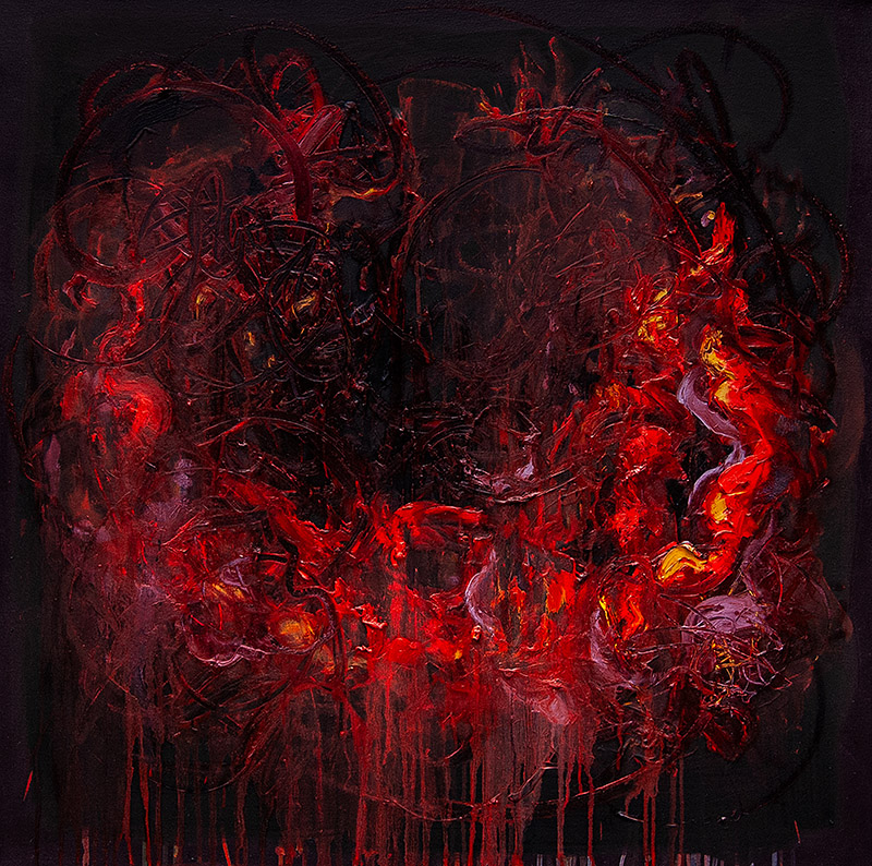 black painting with red ring