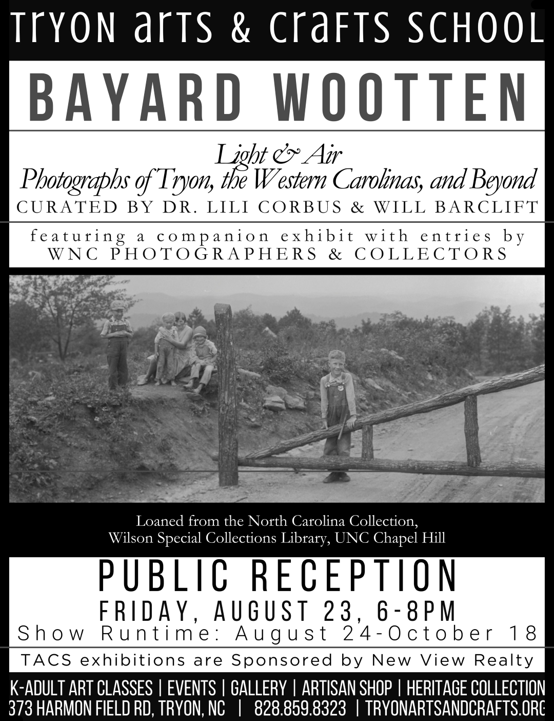 poster for a public reception for Bayard Wootten at the tryon arts and crafts school