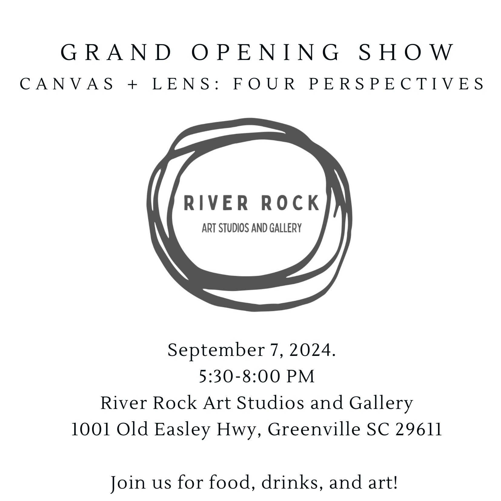 event listing for Canvas & Lens at River Rock Art Studios and Gallery in Greenville
