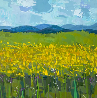 a painting of a field of flowers