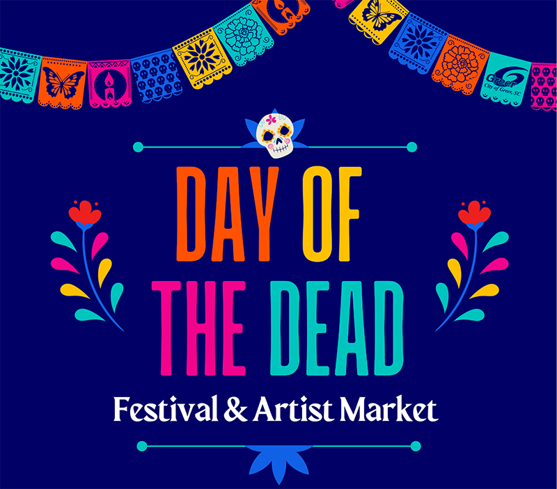 a banner with colorful flags and skulls