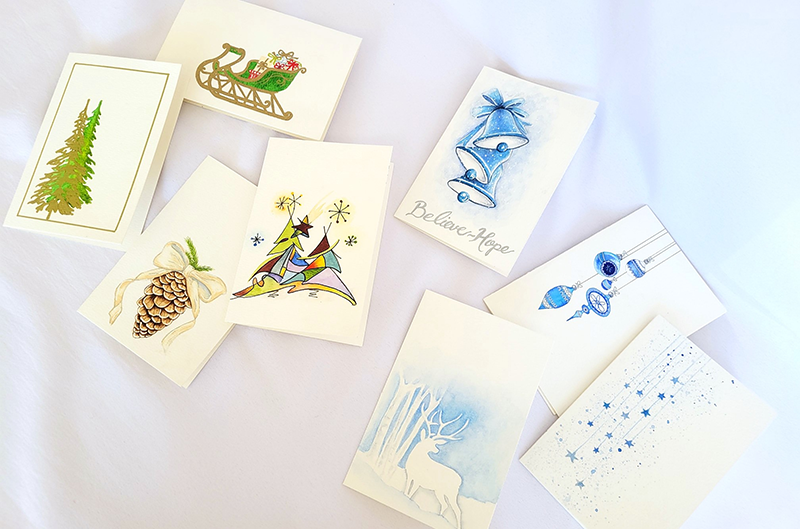 a group of cards with drawings on them