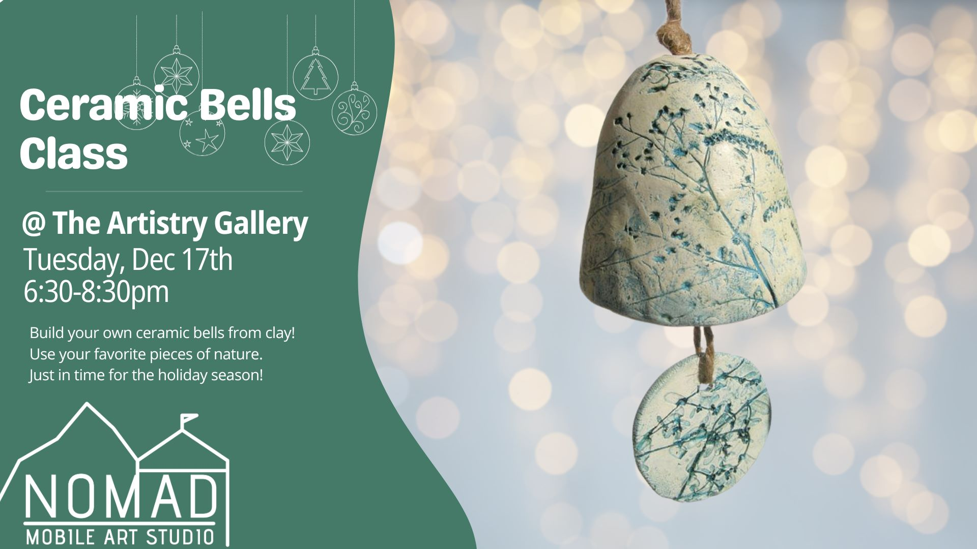 a bell with ornaments from a string