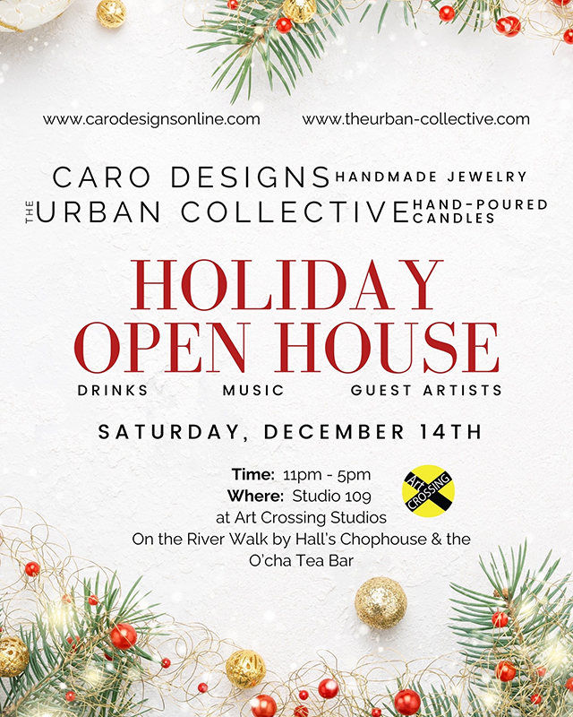 a poster for a holiday open house