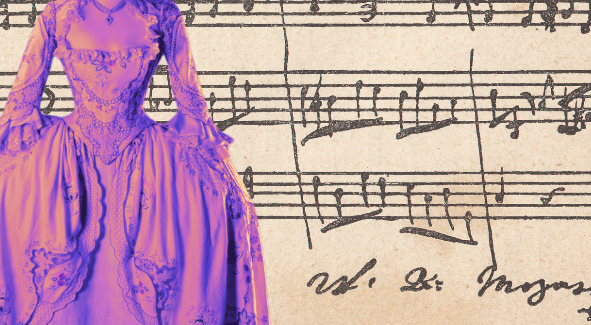 a purple dress and music notes