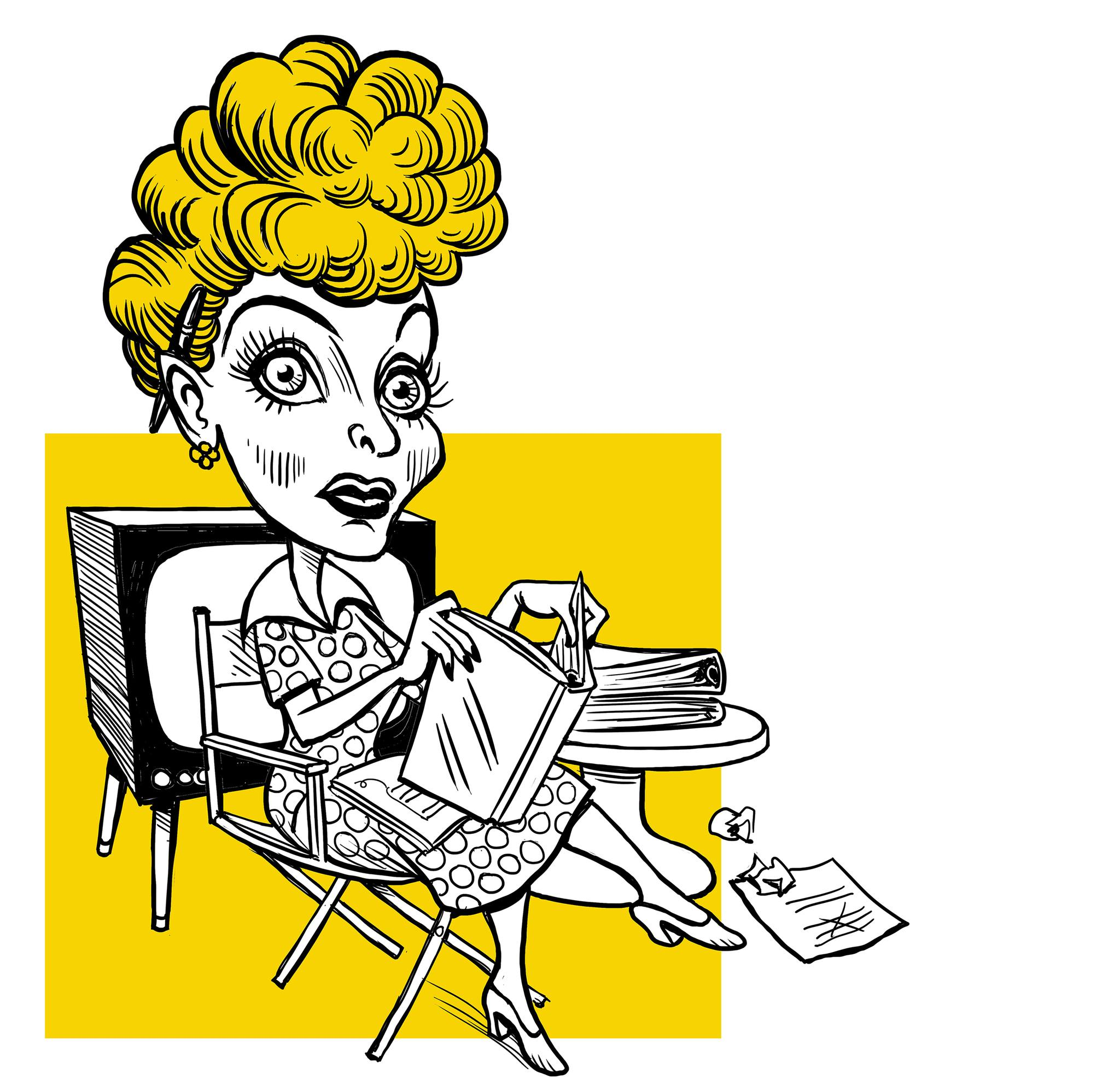 a cartoon of a woman sitting in a chair