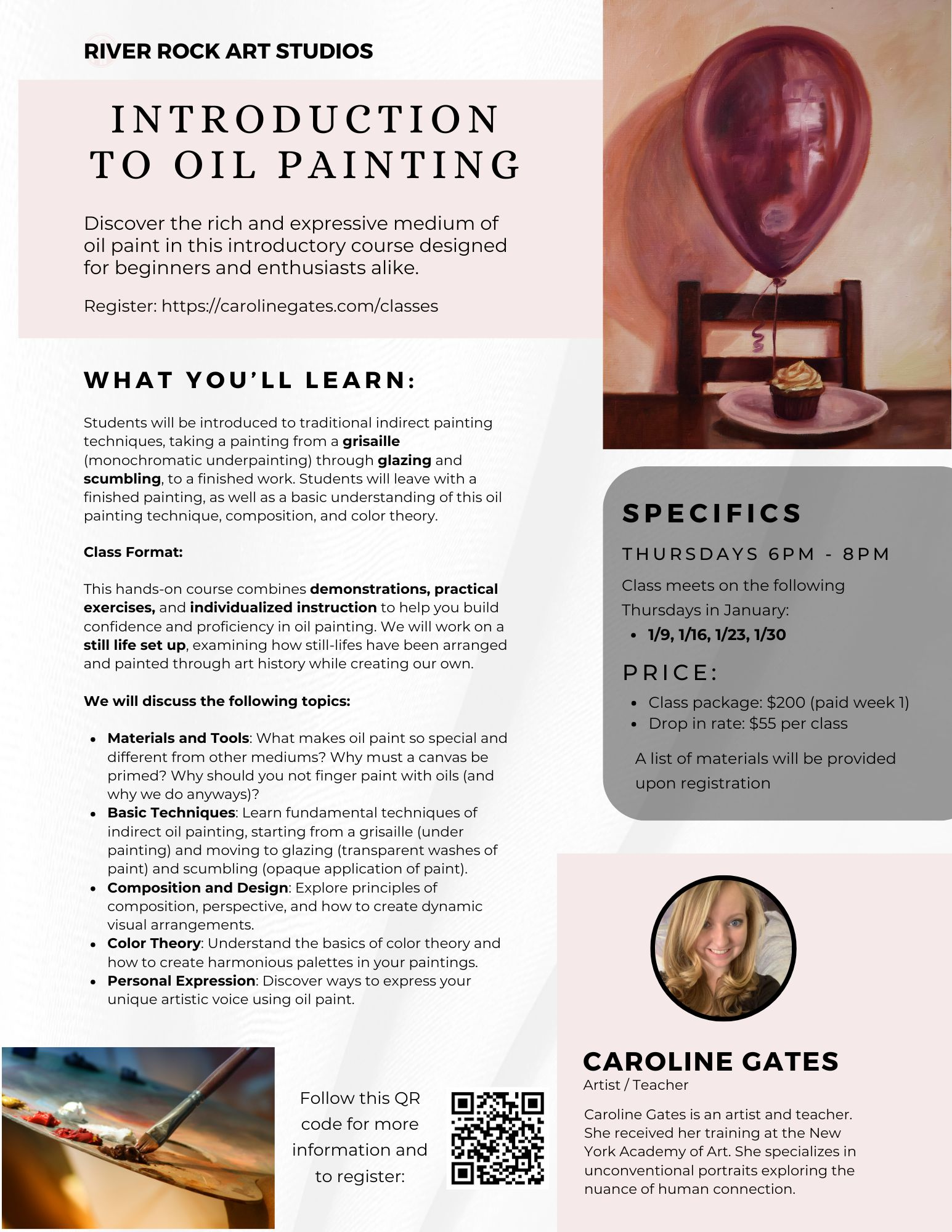 a brochure with a picture of a balloon and a woman