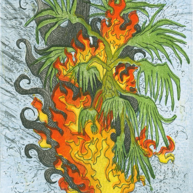 a drawing of a fire
