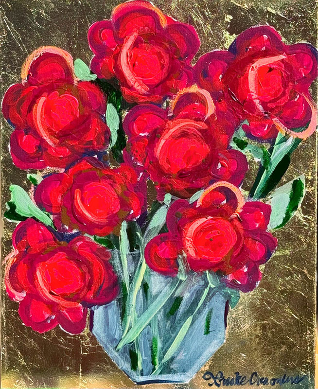 a painting of red flowers