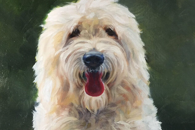 a painting of a dog with its tongue out