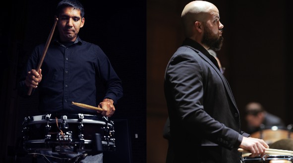 a man playing a drum and a man playing a drum
