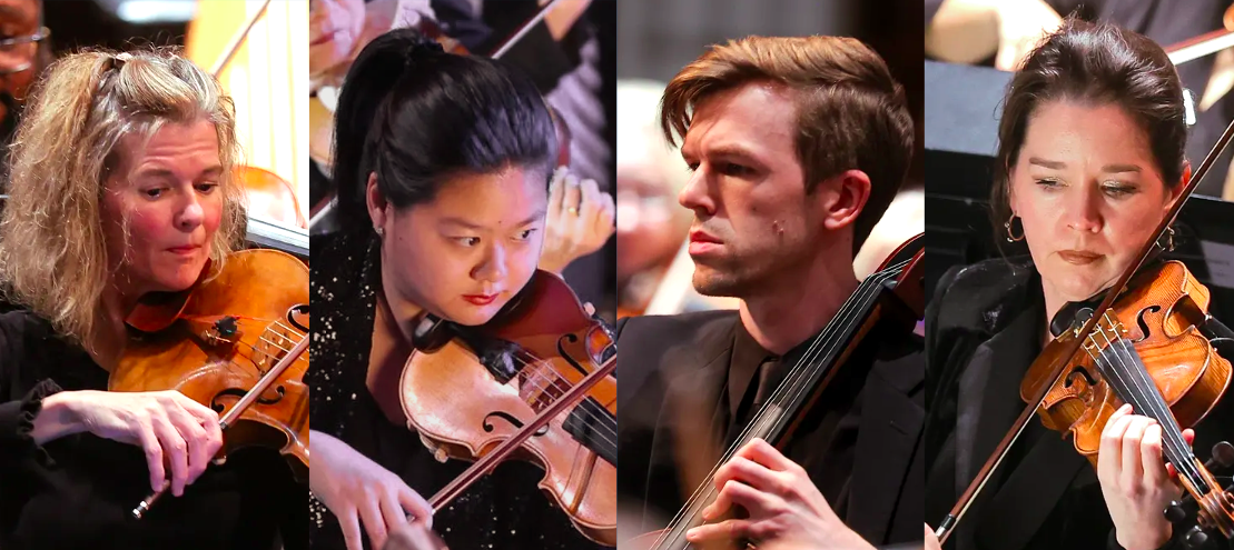 a man and woman playing violin