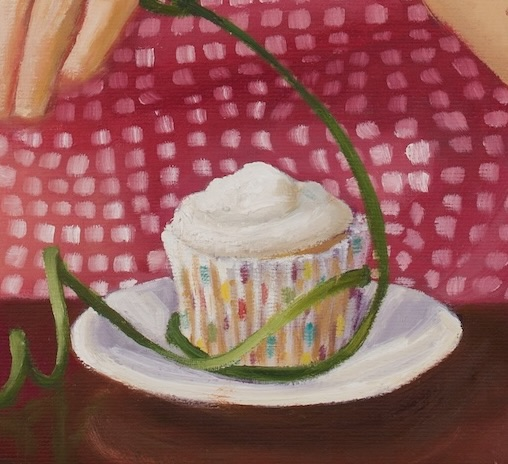 a painting of a cupcake with a flower