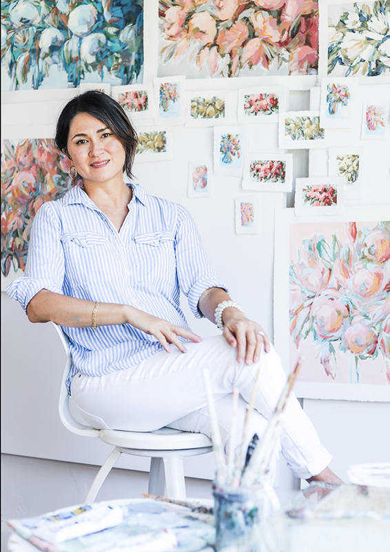 a woman sitting in a chair
