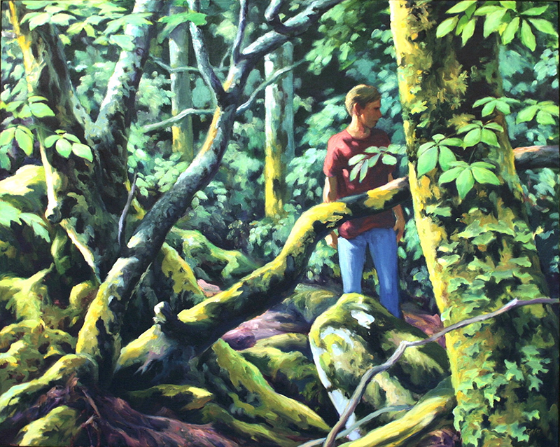a man standing in a forest
