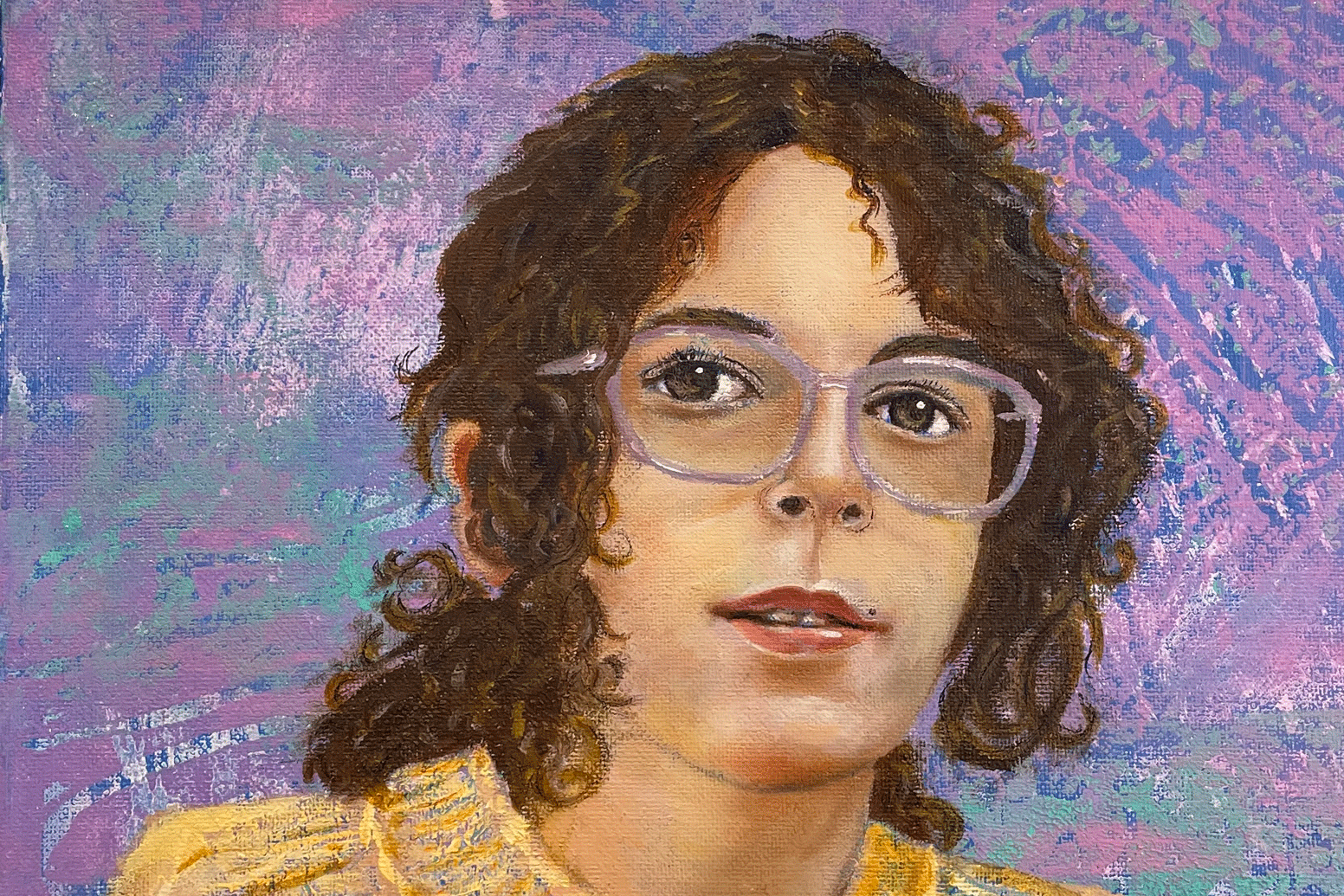 a painting of a boy wearing glasses
