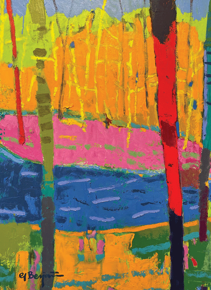 a painting of a colorful landscape
